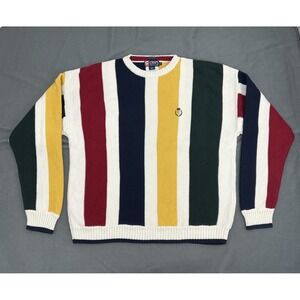 Chaps Ralph Lauren Sweater Men's XL Hand Framed Multicolored Striped Vintage 80s